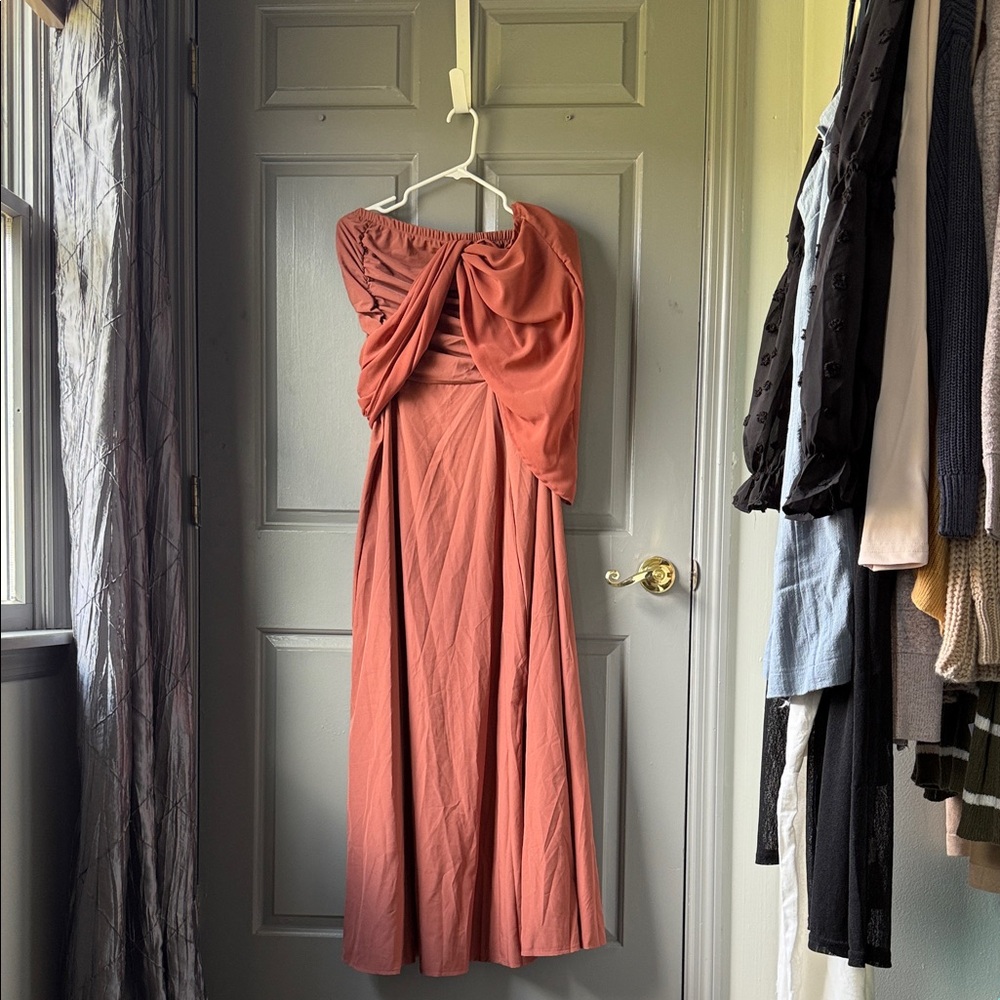 Elegant rust Off-Shoulder Dress
